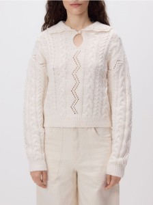 Sweter z ozdobnym splotem - kremowy