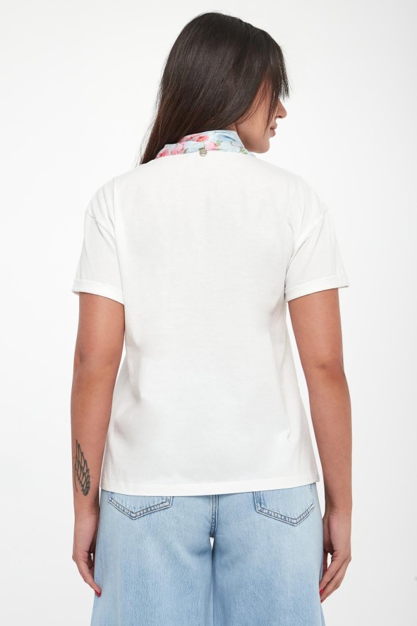 T-shirt damski z szarfą w kwiaty LIU JO
