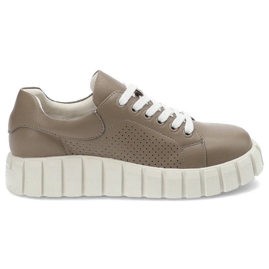 Sneakersy damskie Artiker, naturalna skóra licowa z perforowaną cholewką klasycznym sznurowaniem oraz solidną podeszwą, taupe, 50C1340