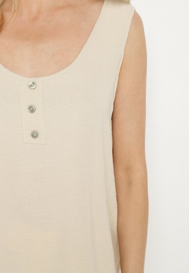 Beżowy Top na Szerokich Ramiączkach Zdobiony Guzikami Jenadorea