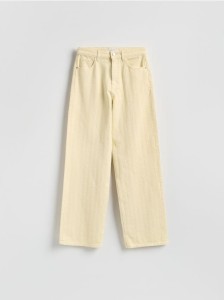 Jeansy wide leg w prążek - żółty