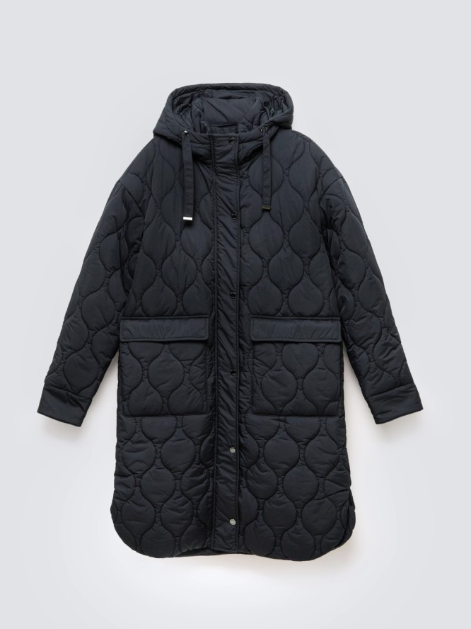 Płaszcz damski oversize z ozdobnym pikowaniem czarny Kinnetisa 906