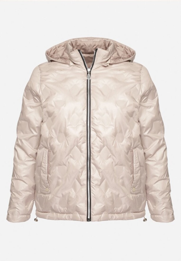 Beżowa Kurtka Dwustronna z Odpinanym Kapturem Frolbia