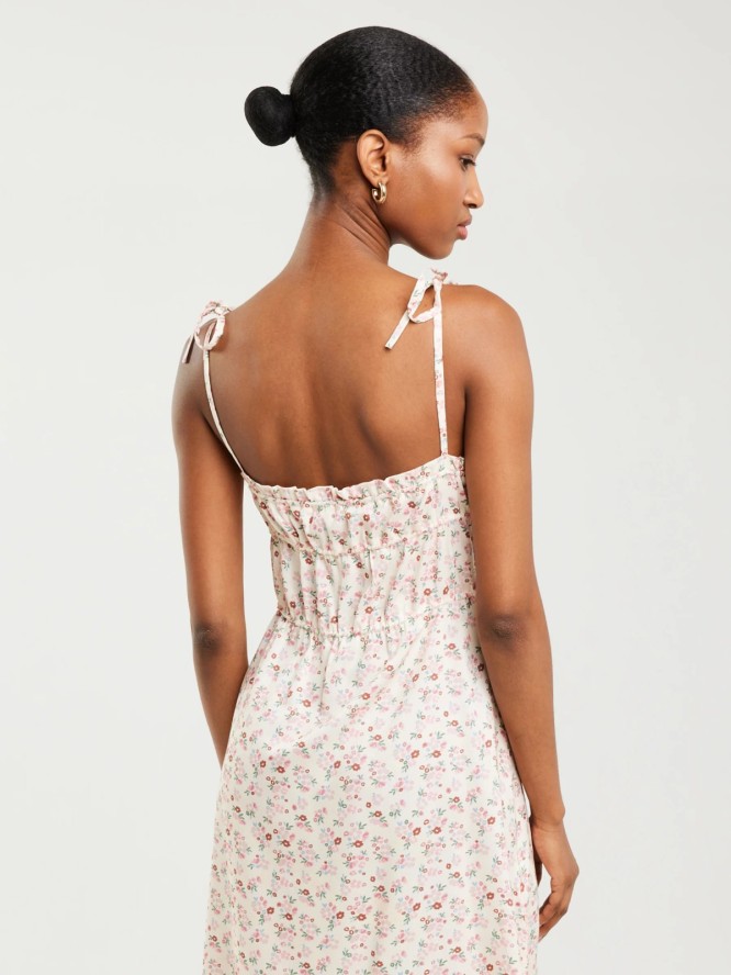 Sukienka damska mini z wiskozy z motywem kwiatowym kremowa Casie 102