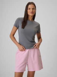 4F T-shirt slim prążkowany damski - szary XL