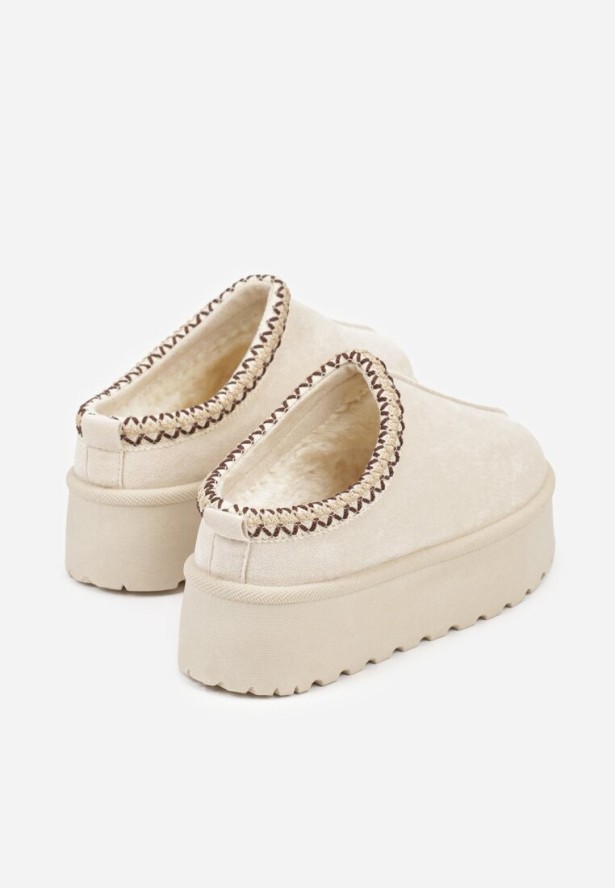 Beżowe Śniegowce na Grubej Podeszwie z Ozdobnym Haftem Zivirae