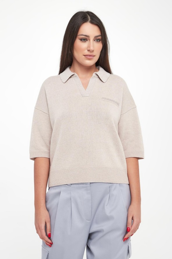Sweter damski wełniany z kołnierzem polo PESERICO