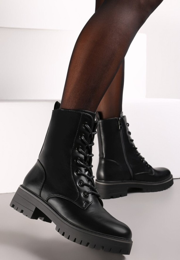 Czarne Botki Workery z Lekkim Ociepleniem Plikova