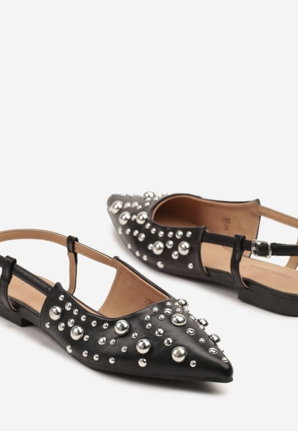Czarne Sandały Typu Slingback z Ozdobami 3D Lisatria