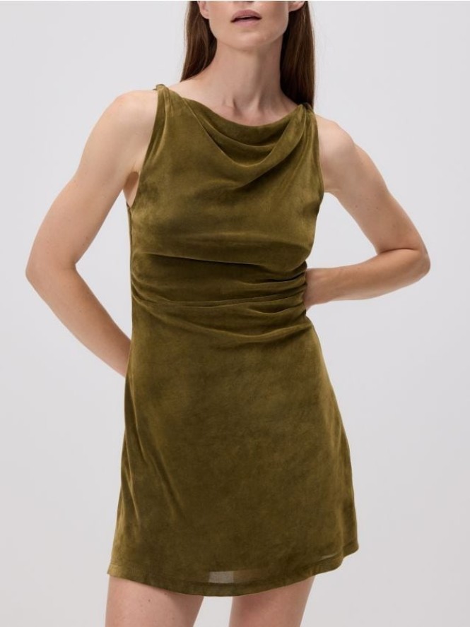 Sukienka mini z marszczeniem - ciemnozielony