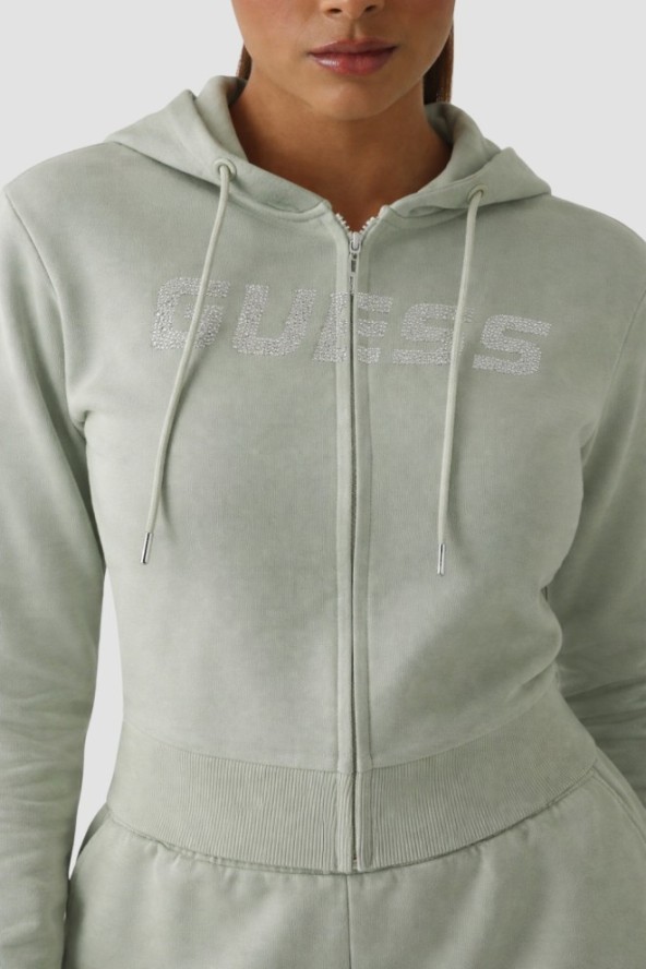 GUESS Zielona damska bluza z cyrkoniami Primula, Rozmiar S
