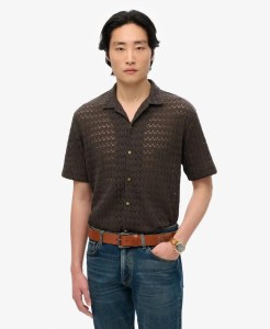 superdry Koszula Knitted Texture w czarnym szydełkowym wzorze