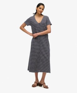 superdry Ss Button Thru Jersey Midi sukienka z 100% bawełny organicznej