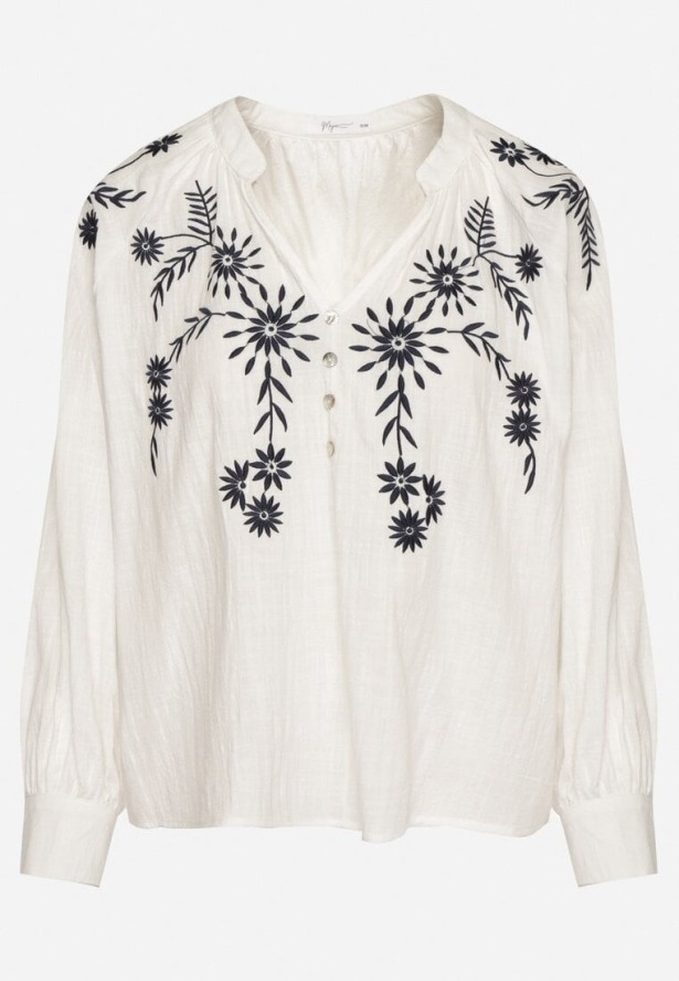 Biała Bluzka z Wiskozy z Ozdobnym Haftem Erinova