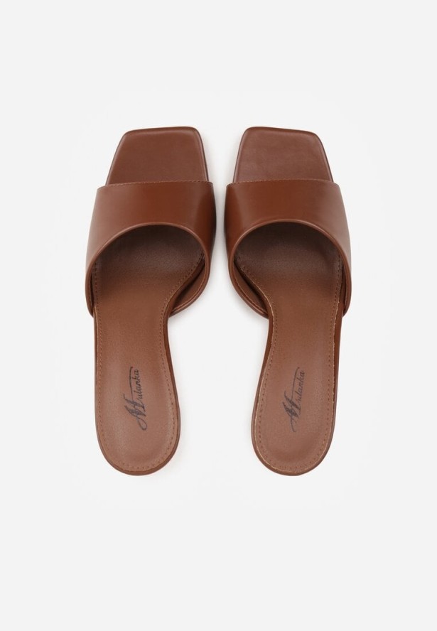 Brązowe Klapki na Szpilce Ozdobione Kwadratowym Noskiem Eudanassa