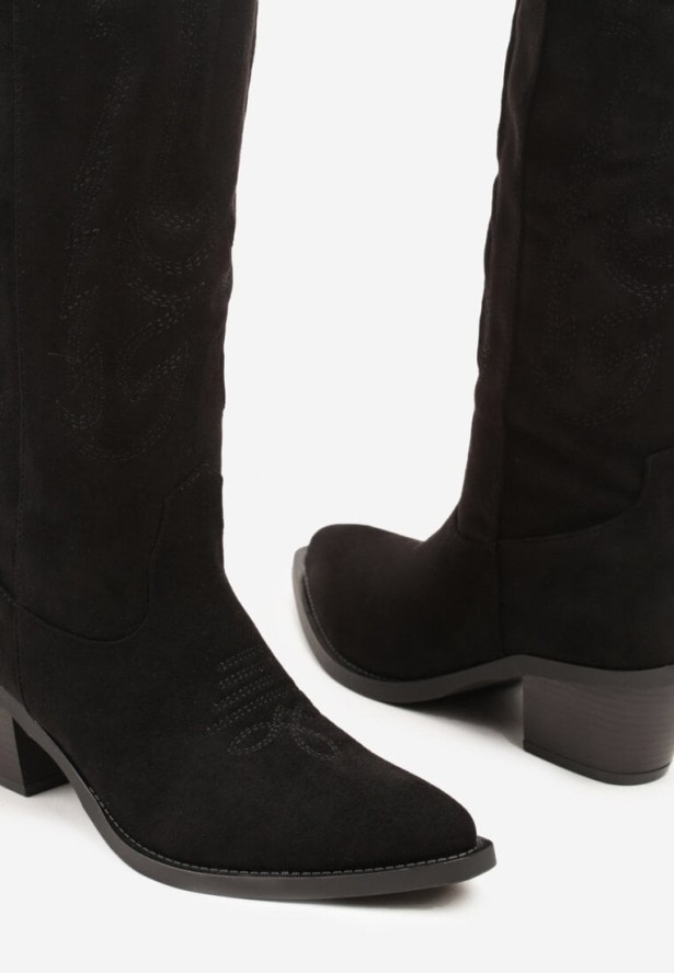 Czarne Klasyczne Kozaki Typu Kowbojki z Imitacji Zamszu Latonassa