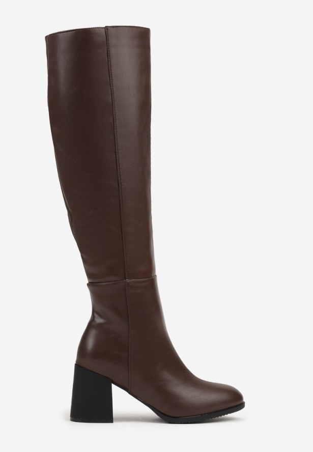 Brązowe Kozaki Vices na Obcasie Ozdobione Przeszyciami Cidvira