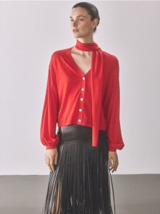 Sweter z szalem - czerwony