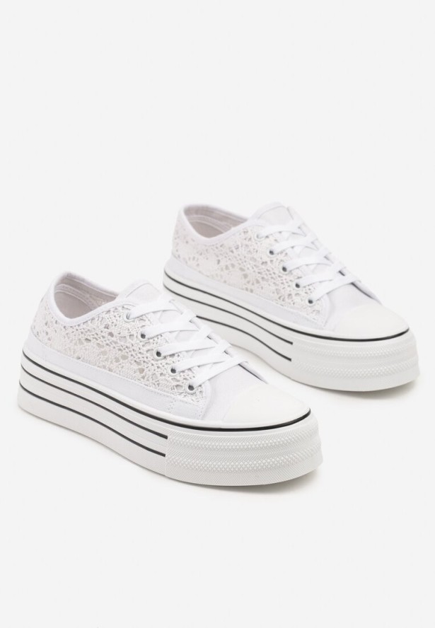 Białe Trampki na Grubej Podeszwie z Ażurową Cholewką Felariona