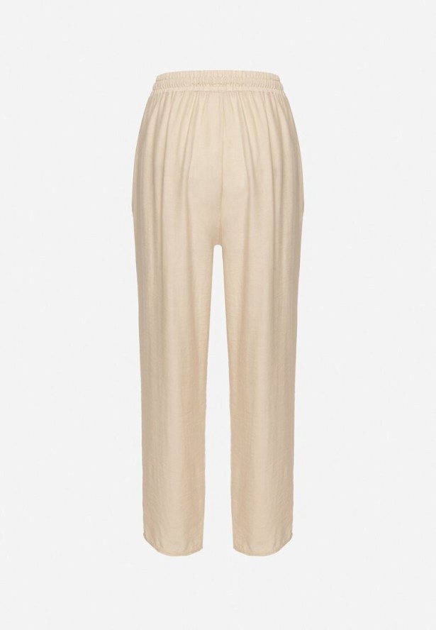 Beżowe Spodnie z Bawełną i Wiązaniem Maiovelle