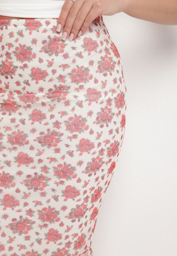 Biało-Czerwona Spódnica o Dopasowanym Kroju Zdobiona Falbanką Efririsse