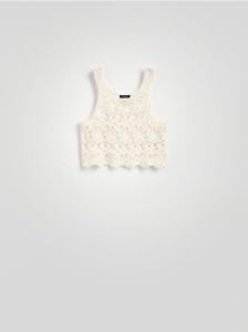 Krótki ażurowy top - beżowy