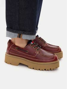 Tommy Jeans Półbuty Archive '01 Boat Shoe Leather EN0EN03003 Bordowy