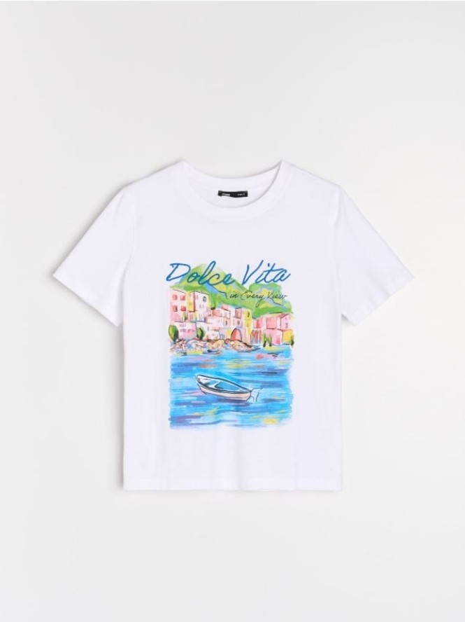 Bawełniana koszulka z wakacyjnym nadrukiem - biały
