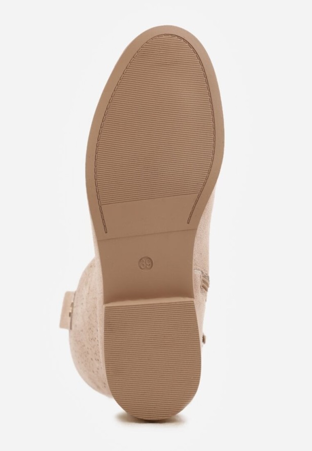 Ciemnobeżowe Botki Typu Kowbojki Ażurowe Ozdobione Metaliczną Aplikacją Iomosa