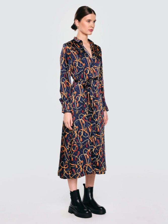 Sukienka damska midi koszulowa z nadrukiem granatowa Umi 403