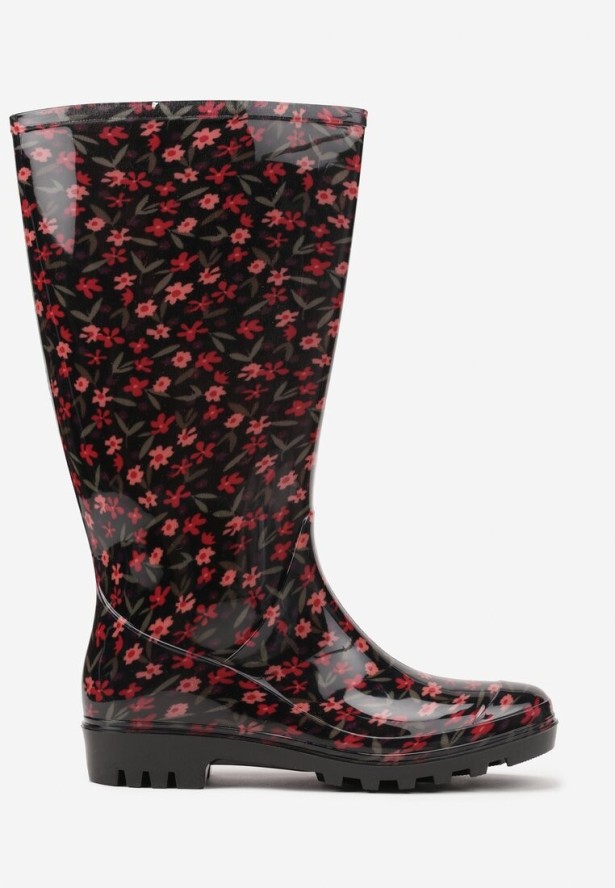 Czarne Kalosze Ozdobione Kwiatami Olivorie