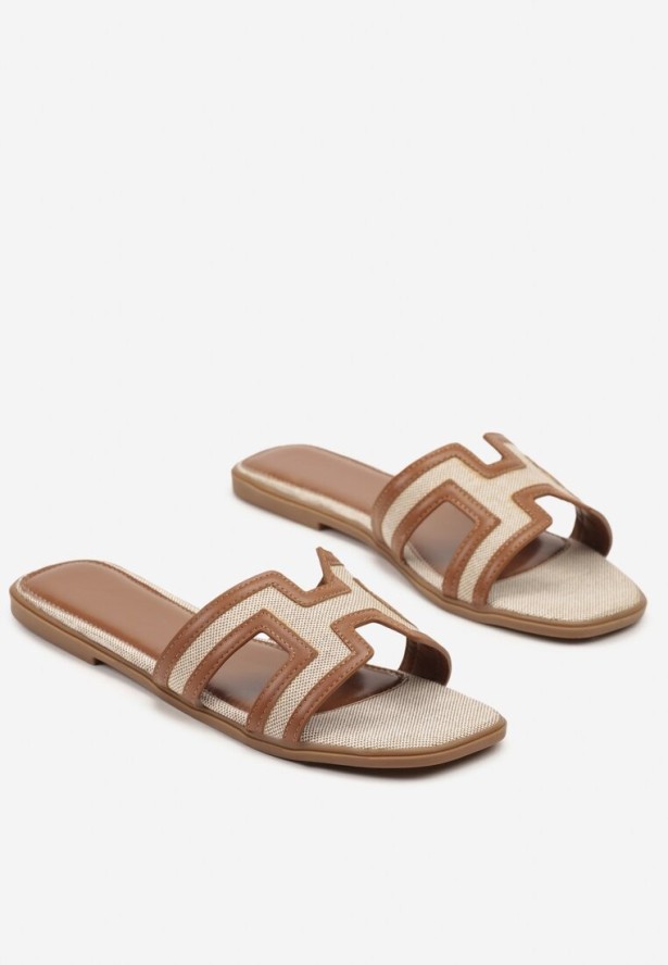 Brązowe Klapki Ozdobione Geometrycznymi Wycięciami Fevirelle