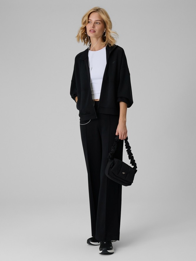 4F Bluza dresowa loose bez kaptura damska - czarna XS