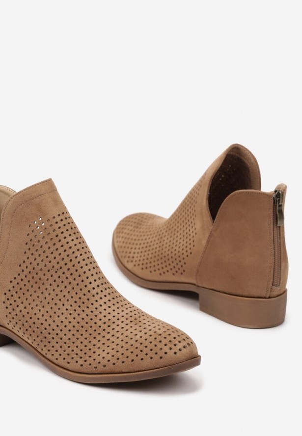 Ciemnobeżowe Płaskie Botki Vices z Wycięciem Felilia