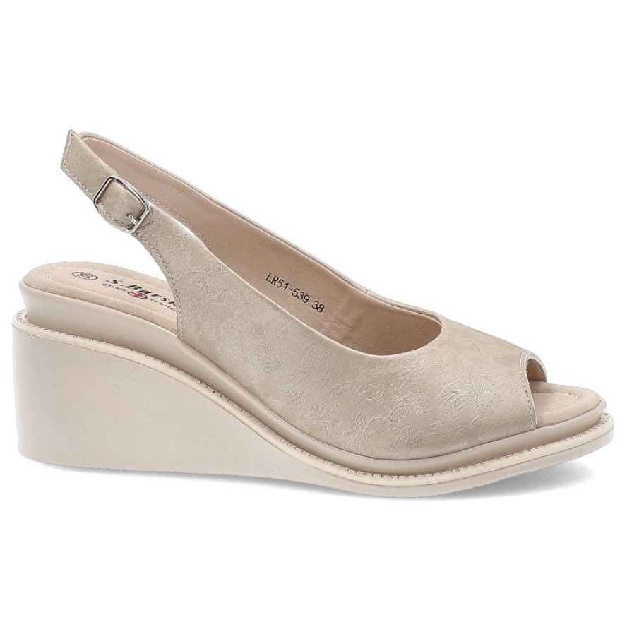 Złote Sandały S.Barski Eleganckie Obuwie Damskie Na Koturnie