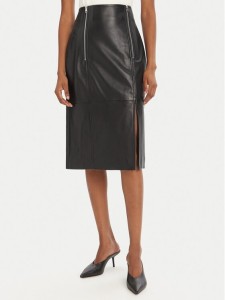HUGO Spódnica skórzana Leomira 50542308 Czarny Regular Fit