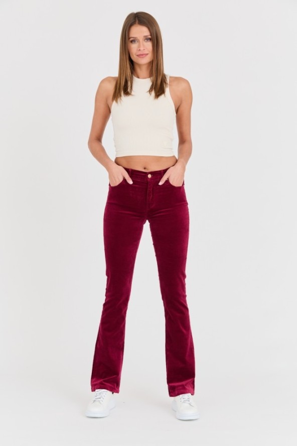 7 FOR ALL MANKIND Bordowe damskie spodnie Bootcut Velvet, Rozmiar 27