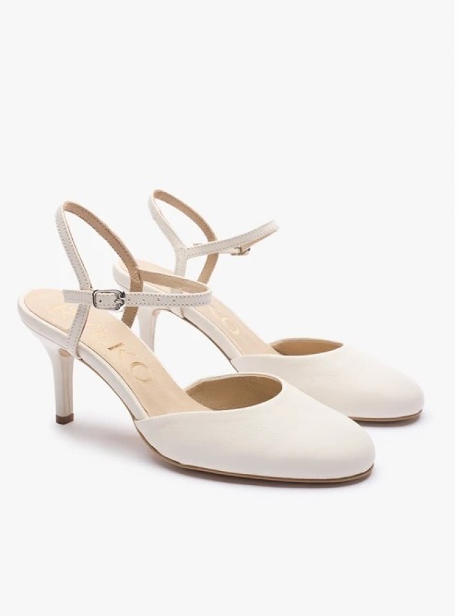Kremowe czółenka ślubne slingback ze skóry licowej