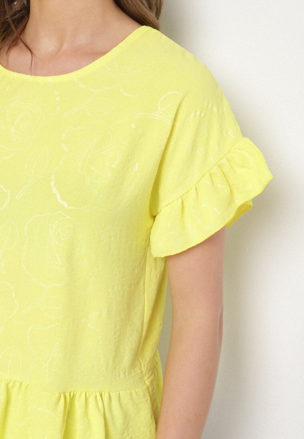 Żółta Bluzka o Kroju Oversize z Falbanami Livelle