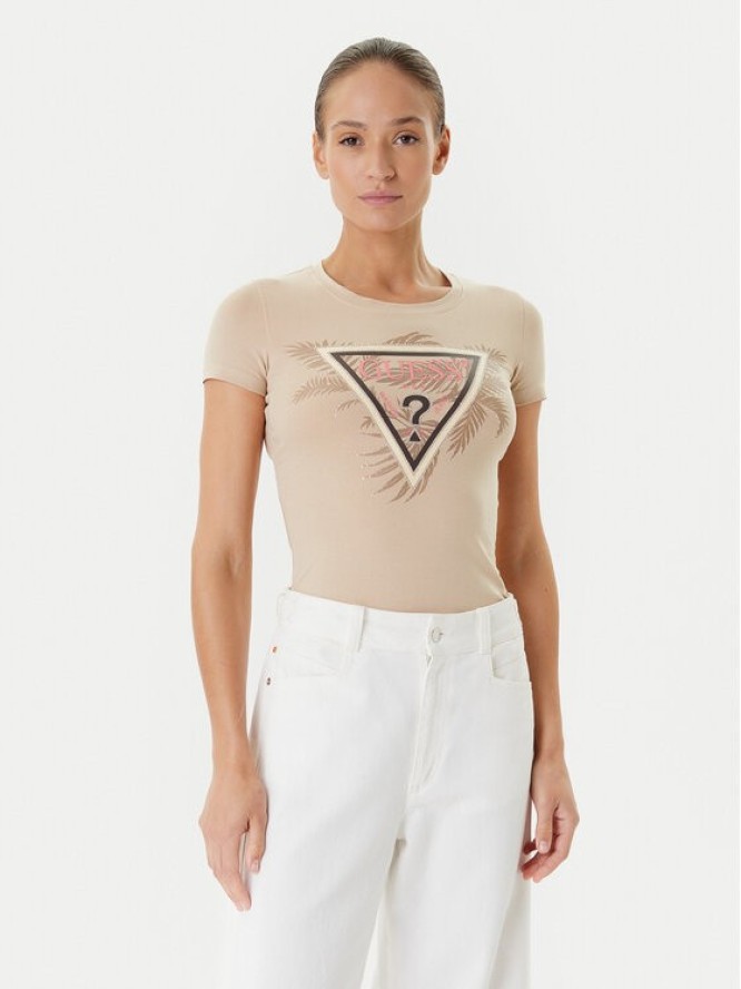 Guess T-Shirt W5YI13 J1314 Beżowy Regular Fit