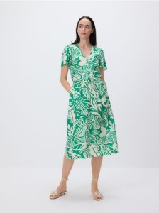 Wzorzysta sukienka midi z wiskozą - zielony
