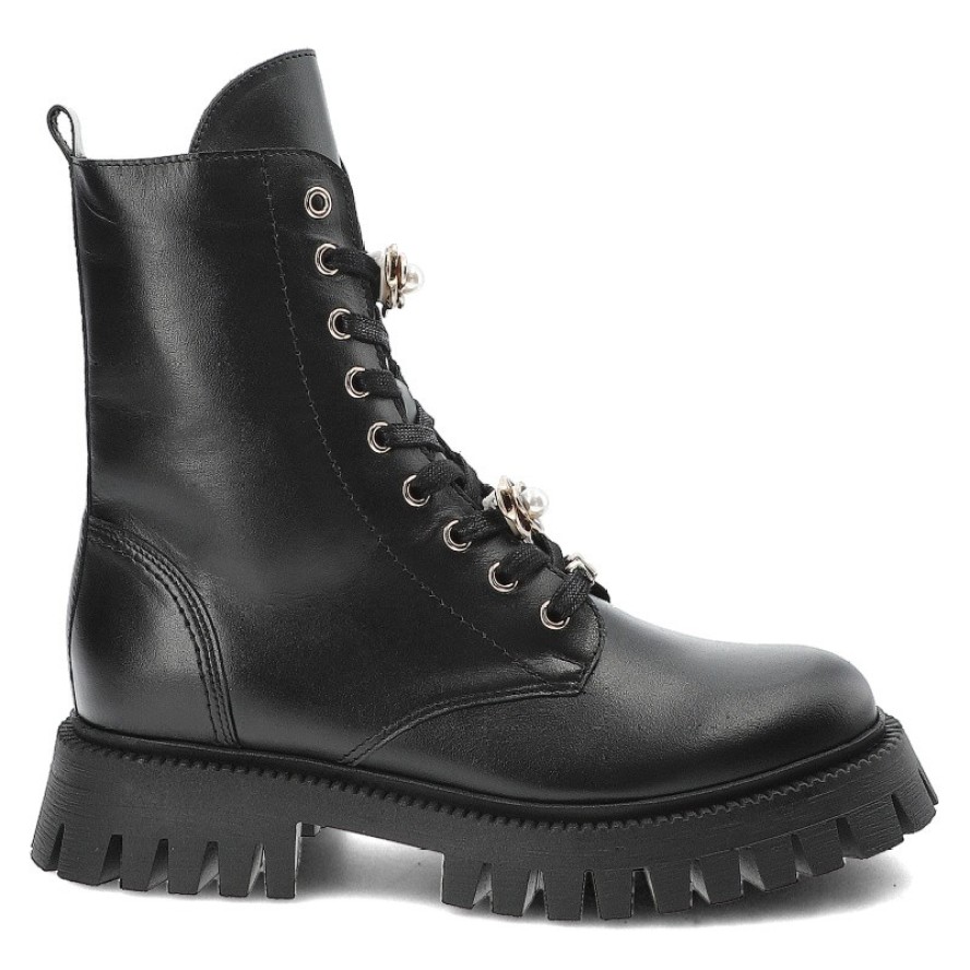 Czarne Botki Chebello Modne Obuwie Damskie Ze Skóry Naturalnej