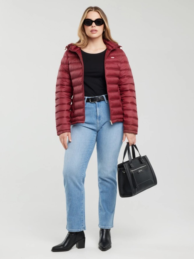 Kurtka damska pikowana z odpinanym kapturem bordowa Azeala23 604