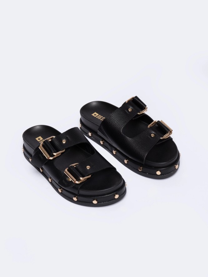 Klapki damskie na podwyższonej podeszwie czarne NN274082 906