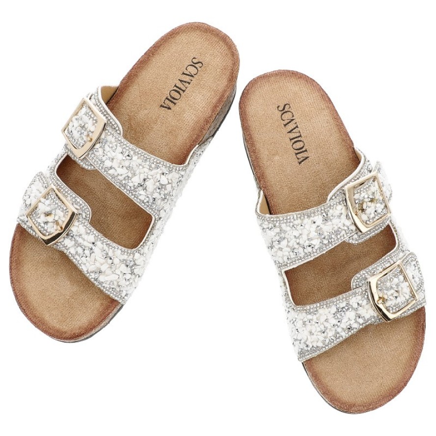 Białe Klapki Sca'Viola Eleganckie Obuwie Damskie