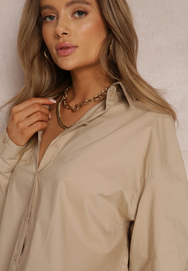 Beżowa Koszula Bawełniana Aquida