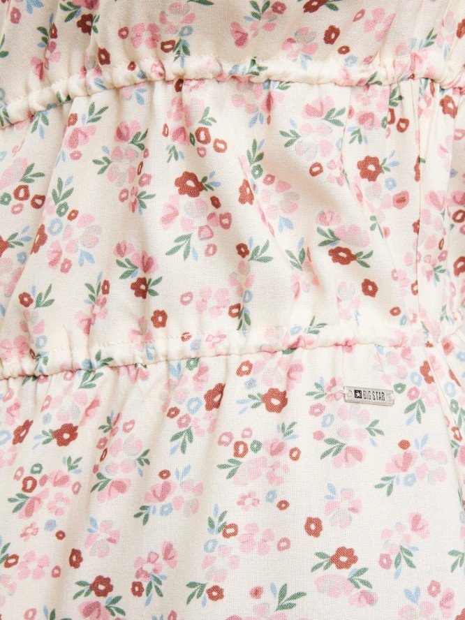 Sukienka damska mini z wiskozy z motywem kwiatowym kremowa Casie 102