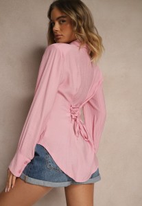 Różowa Koszula z Usztywnioną Linią Ramion i Wiązaniem Meroniela