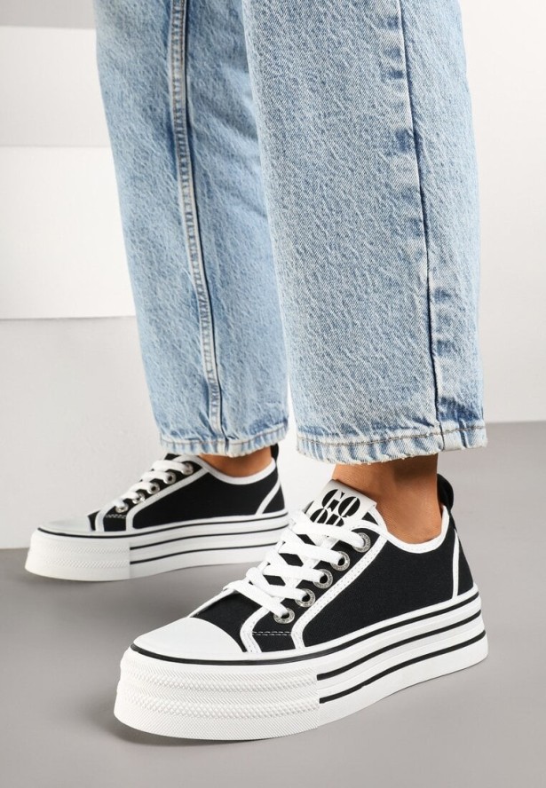 Czarne Trampki na Grubej Podeszwie z Cyrkoniami Asgerda