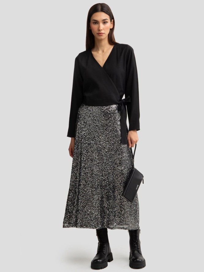 Spódnica damska cekinowa midi srebrna Soleasi 904